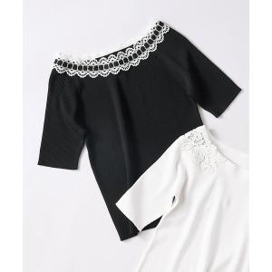 ニット セーター ノアストレッチII_レースボートネックニット レディース