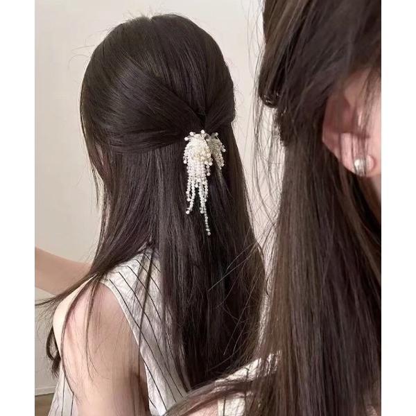ヘアクリップ 揺れる パール ビーズ ヘアクリップ / バンスクリップ