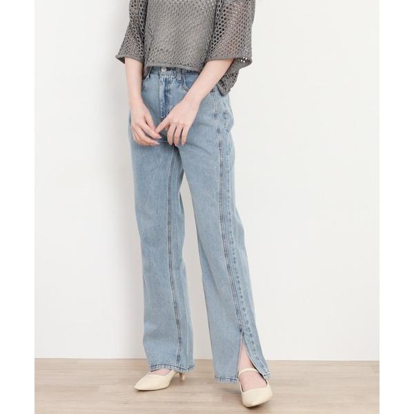 ジーンズ デニム デニムパンツ セミフレアベルボトムスリットデニムパンツ レディース