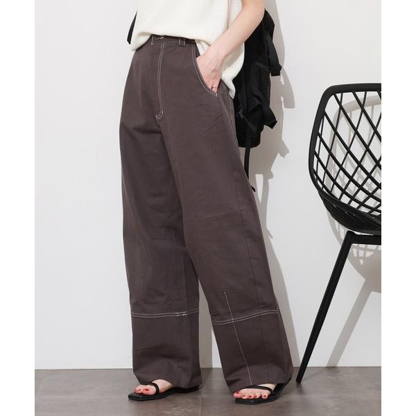 パンツ コットン配色ステッチカーブバレルパンツ レディース