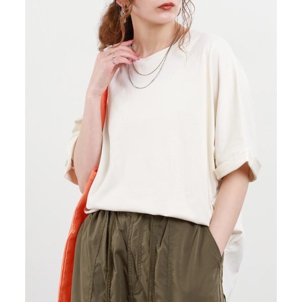 tシャツ USAコットン袖ロールアップオーバーサイズTシャツ 半袖 レディース