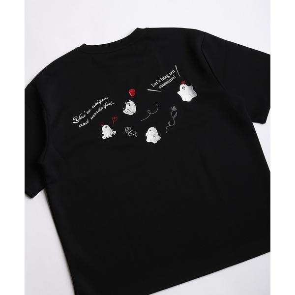 tシャツ おばけ バック刺繍 半袖Tシャツ オーバーサイズ ワンポイント刺繍 グラフィックT メンズ...