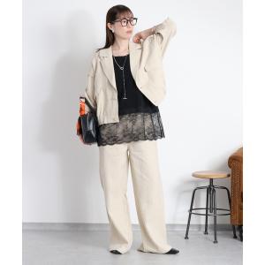 ワイドパンツ パンツ 「セットアップ対応」パナマワークイージーパンツ レディース