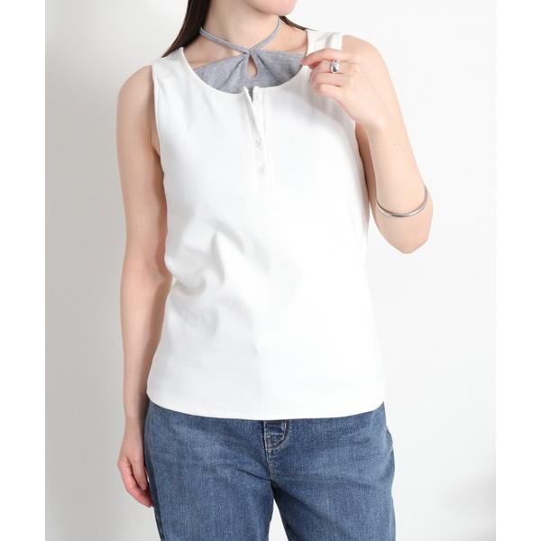 tシャツ 配色レイヤード リボンタンクトップ レディース