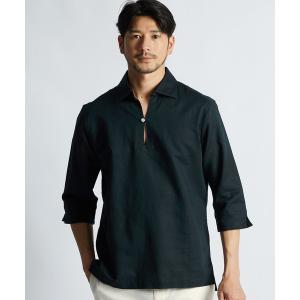 シャツ コットン/リネン素材 7分袖 スキッパーシャツ メンズ