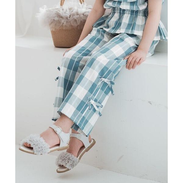 パンツ 「おそろい」ブロックチェックリボンパンツ キッズ 子供服 女の子