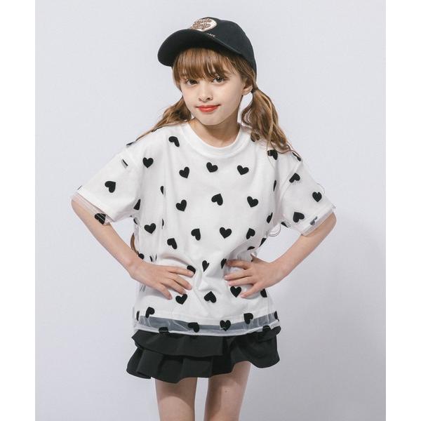 tシャツ ハートチュールドッキングオーバーサイズトップス キッズ 子供服 女の子