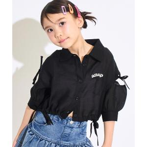 ブラウス シャツ 袖リボン 5部丈 シアーシャツ キッズ 子供服 女の子