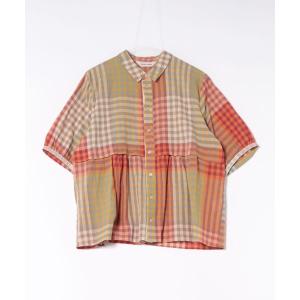 ブラウス シャツ コットンボイル　ミックスチェックブラウス レディース