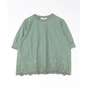 tシャツ ミニ裏毛フラワーケミカル刺繍＋フラワーワンポイント刺繍Tシャツ レディース