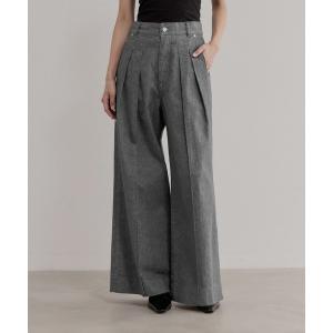 ワイドパンツ ジーンズ デニム デニムパンツ 「EMOELLE」2タックデニムパンツ レディース