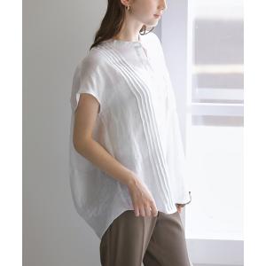ブラウス シャツ 半袖 「洗える」Munich/ミューニック ピンタックリネンシャツ レディース