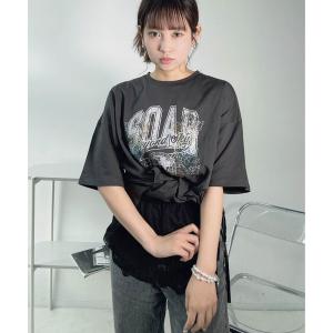 tシャツ 半袖 キラキラビジュー付き カレッジロゴ　ビッグサイズ半袖Tシャツ「EC限定アイテム」 レディース メンズ