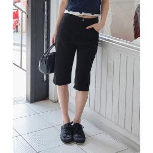 ハーフパンツ パンツ 短パン フロントラインバックポイントポケットコットンカプリパンツ レディース