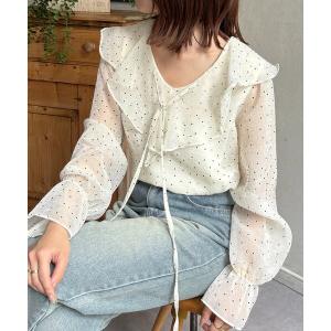 ブラウス シャツ ドットシアーフリルブラウス レディース