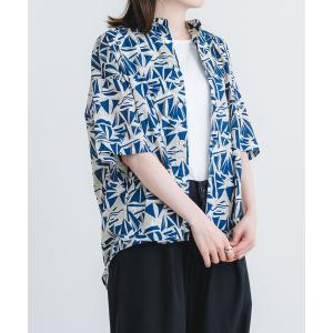 ブラウス シャツ 60ローンヨットpt5分袖スタンドカラーワイドシャツ レディース