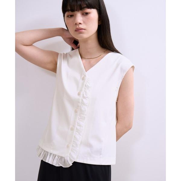 tシャツ 「WEB限定」・「定番」ラッフルコンビスリーブレストップス レディース
