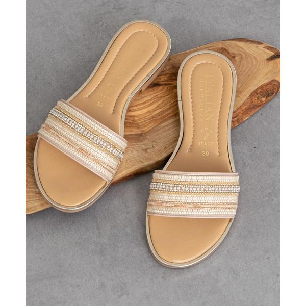 サンダル ミュール 「ITALIAN SHOEMAKERS」シャイニーボーダーフラットサンダル(96...