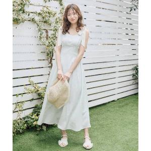 ワンピース リボンショルダーフラワーワンピース