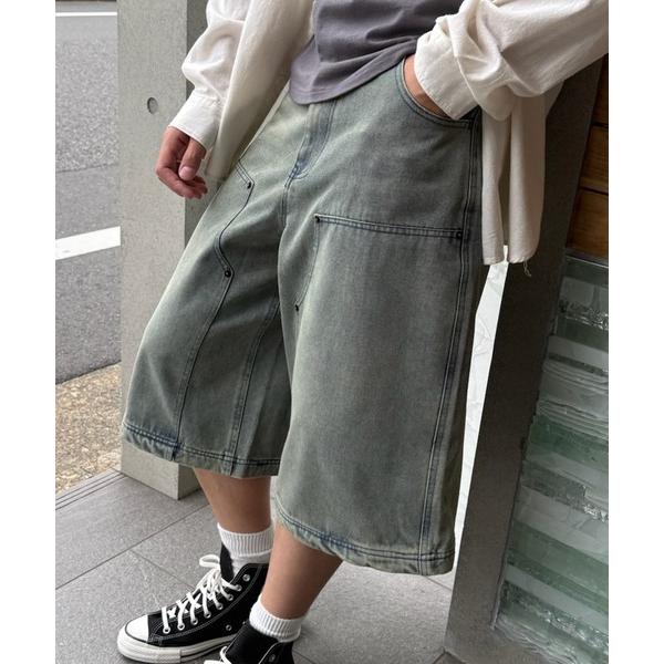 ハーフパンツ ワイドパンツ ジーンズ 「HAUS」ダブルニーハーフパンツ メンズ