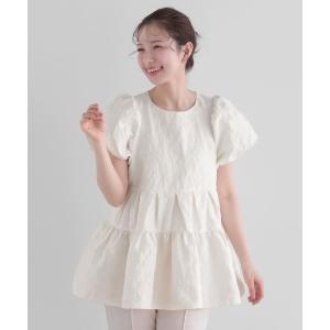 フラワージャガード袖バルーントップス レディース