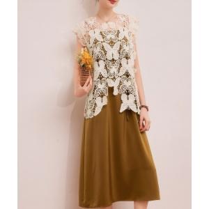 ワンピース ラウンドネックノースリーブレーストップス キャミソールワンピースセット フリンジ裾デザイン