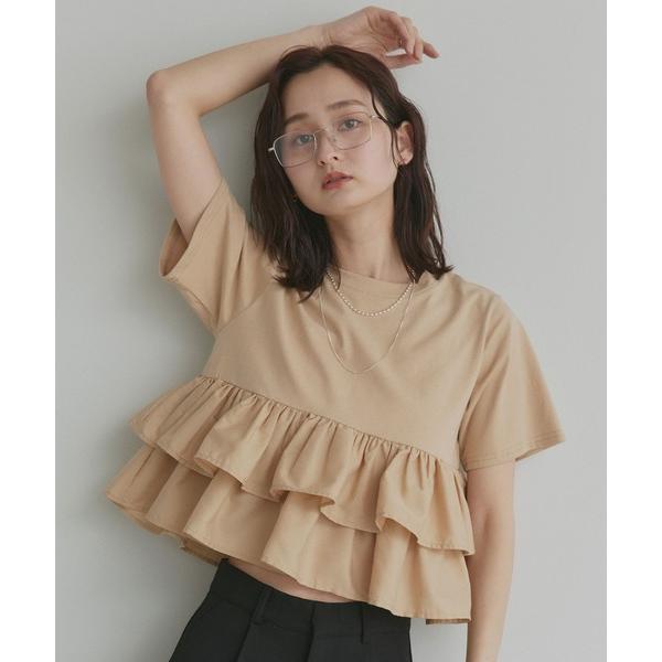 tシャツ ティアードフリル ショート丈 Tシャツ レディース