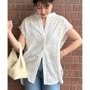 ブラウス シャツ レースフレンチスリーブシャツ レディース