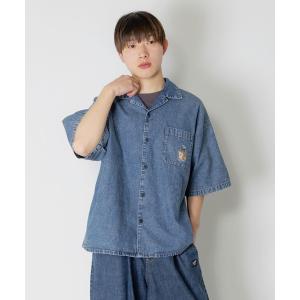 ブラウス シャツ 362105：ネコパン刺繍 ひげチェックorデニムシャツ レディース メンズ