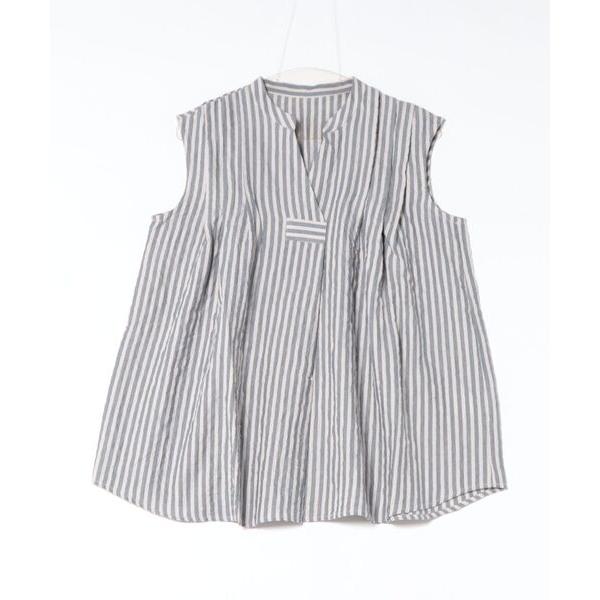 ブラウス シャツ キッドブルー -シャーリングシャンブレーツイル -ノースリーブトップス -KODN...