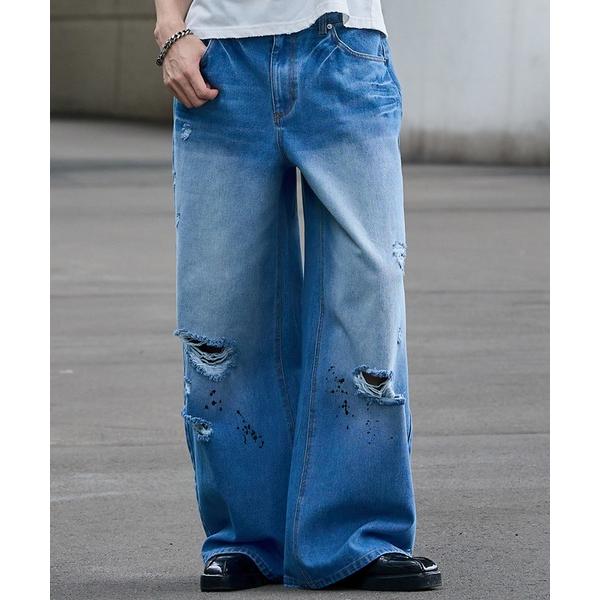 ワイドパンツ ジーンズ 「LANDNESS/ランドネス」VINTAGE DISTRESSED WID...