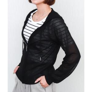 カーディガン 「接触冷感」シアーニットラメフードジップカーディガン レディース