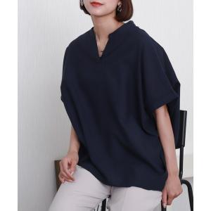 ブラウス シャツ 「吸水速乾／UVケア／抗菌防臭」リネンドルマンシャツ バンドカラー レディース