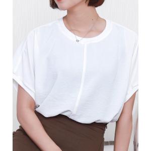 tシャツ 半袖 「接触冷感／洗濯機OK」楽ちんドルマントップス リブネック ワッシャー素材 レディース