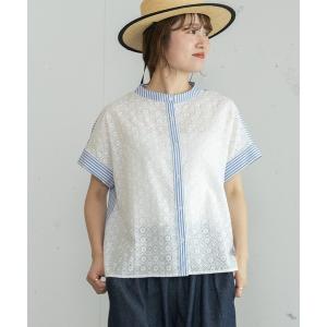 ブラウス シャツ 素材ミックスボックスブラウス レディース