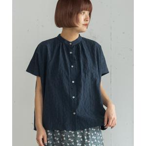 ブラウス シャツ 夏 半袖 ドットジャガードギャザーブラウス レディース