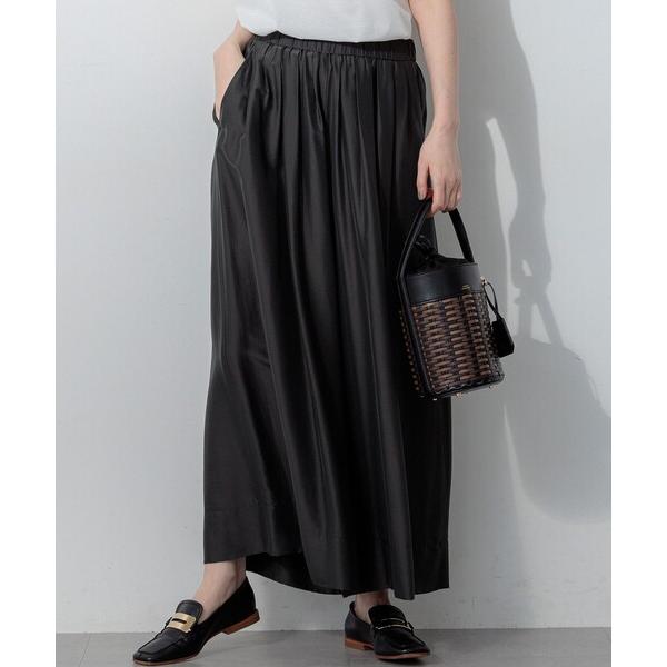 ワイドパンツ パンツ クールタッチタフタ ギャザーワイドパンツ レディース
