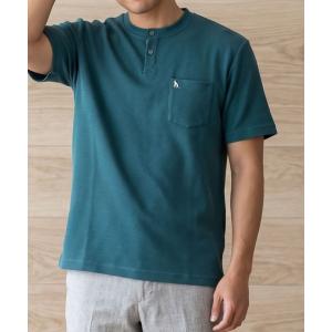 ヘンリーネック tシャツ 「TETE SELECTION」ハニカムヘンリーネックTシャツ/半袖 ワンポイント刺繍 カジュアル ポケット
