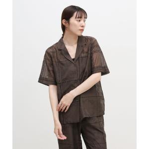ブラウス シャツ 半袖 パッチワークエンブロイダリーハーフシャツジャケット「セットアップ可」 レディース