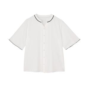 ブラウス シャツ 配色パイピング ジョーゼット ブラウス 五分袖 レディース