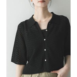ニット セーター シャツカラーレースニット レディース