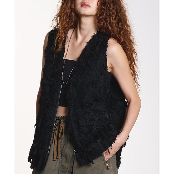 ベスト ジレ (CREOLME)FRINGE JACQUARD VEST レディース