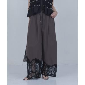 パンツ ウェーブレース タックワイドパンツ レディース