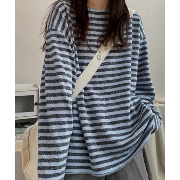 ニット セーター ボーダー ボートネック ルーズニットトップス レディース