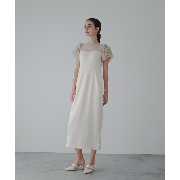 ワンピース Docking shiffon ribbon dress/ドッキングシフォンリボンドレス