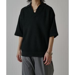 セーター ニット ワッフルショートスリーブスキッパーポロ メンズ