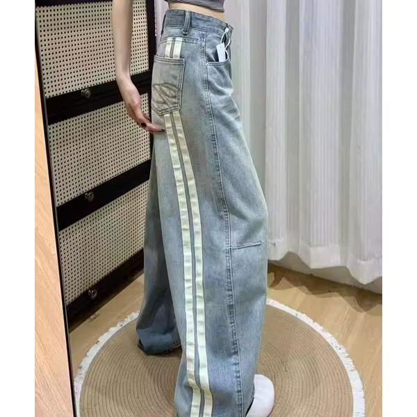 ワイドパンツ ジーンズ デニム デニムパンツ サイドラインルーズワイドデニムパンツ レディース