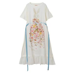 ワンピース トロンプルイユラビットプリント使いカットソーワンピース