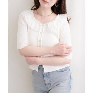 ニット セーター 異素材フリル半袖ニット レディース