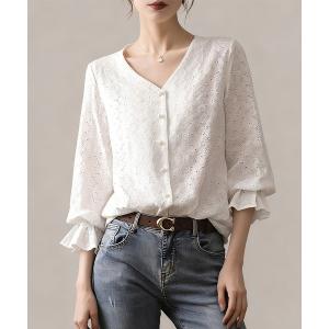 ブラウス シャツ Vネックレースブラウス レディース